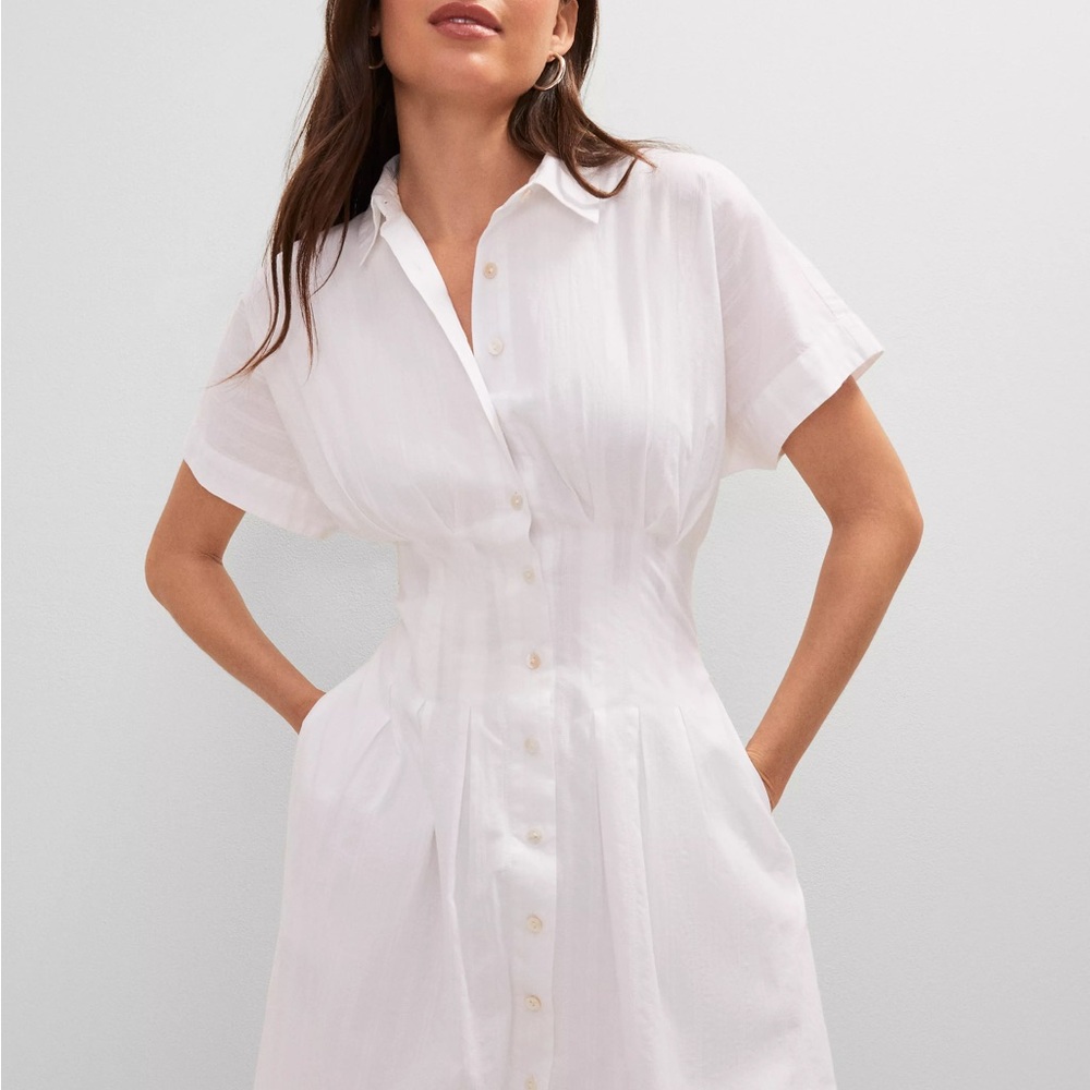Ann Taylor Weekend White Pleated Midi Shirtdress